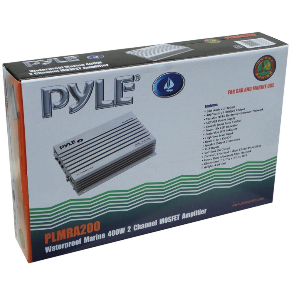 PYLE PLMRA200 AMPLIFICADOR MARINO EMPLEO NÁUTICO 200 VATIOS RMS Y 400 VATIOS MAX 2 CANALES ÓPTIMOS POR BARCO PISCINA BALSA O EMBARCACIONES PARA INTERIOR EXTERIOR CON ENTRADAS RCA Y ALTO NIVEL