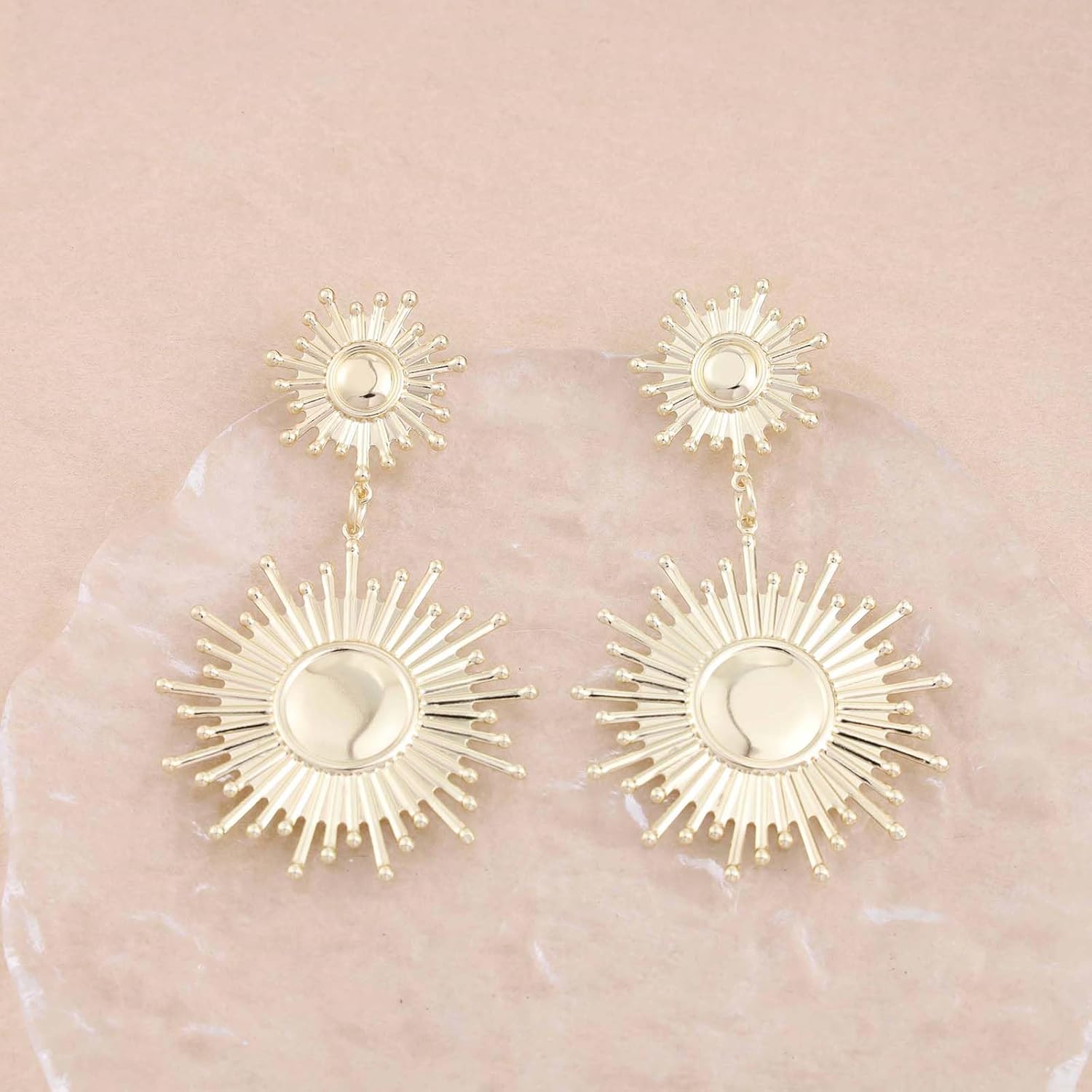 Boho Large Sunburst Earrings Gold Sunburst Dangle Earrings Long Sun Ray Drop Earrings Metal Sun Stud Earrings Statement Sun Earrings Exaggerated Sunshine Earrings - Image 5