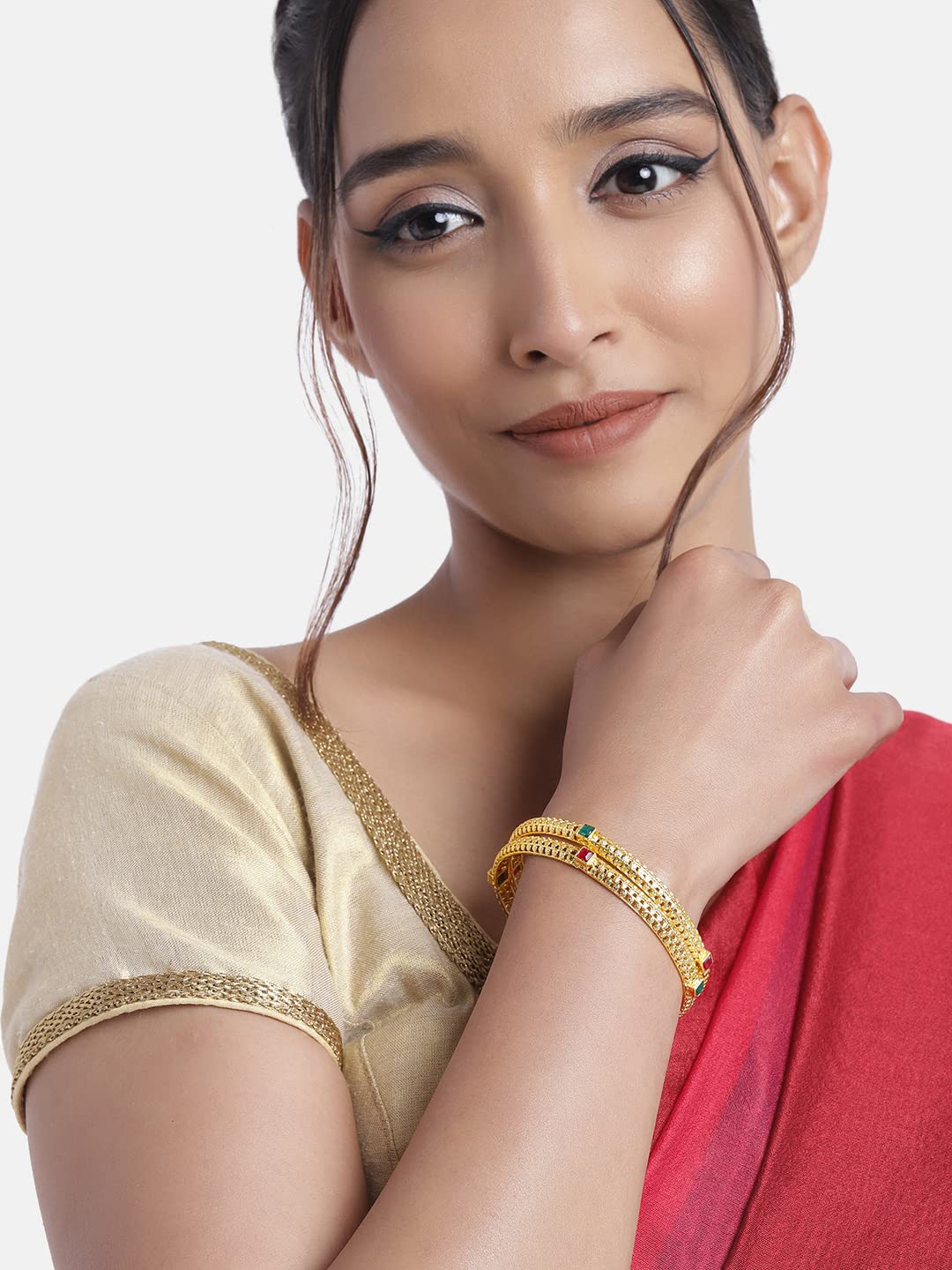 Women's 18K Plated Multicolor Stone Studded Bangles, Traditional