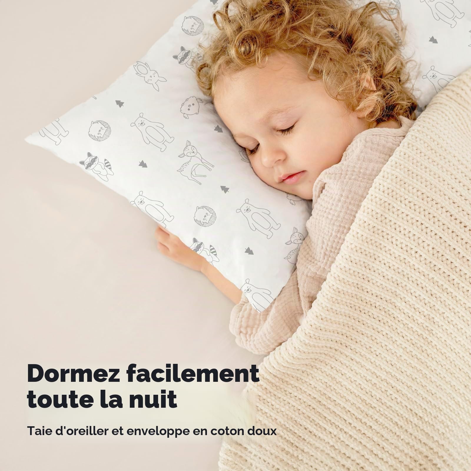 Oreiller pour tout-petit en coton bio doux lavable en machine KeaFriends