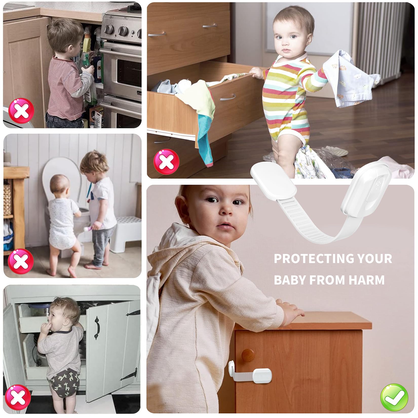 Blocca Cassetti Per Bambini - 12 Pezzi Sicurezza, Adesivi Per Armadi, Frigorifero E Ante - Foto 9