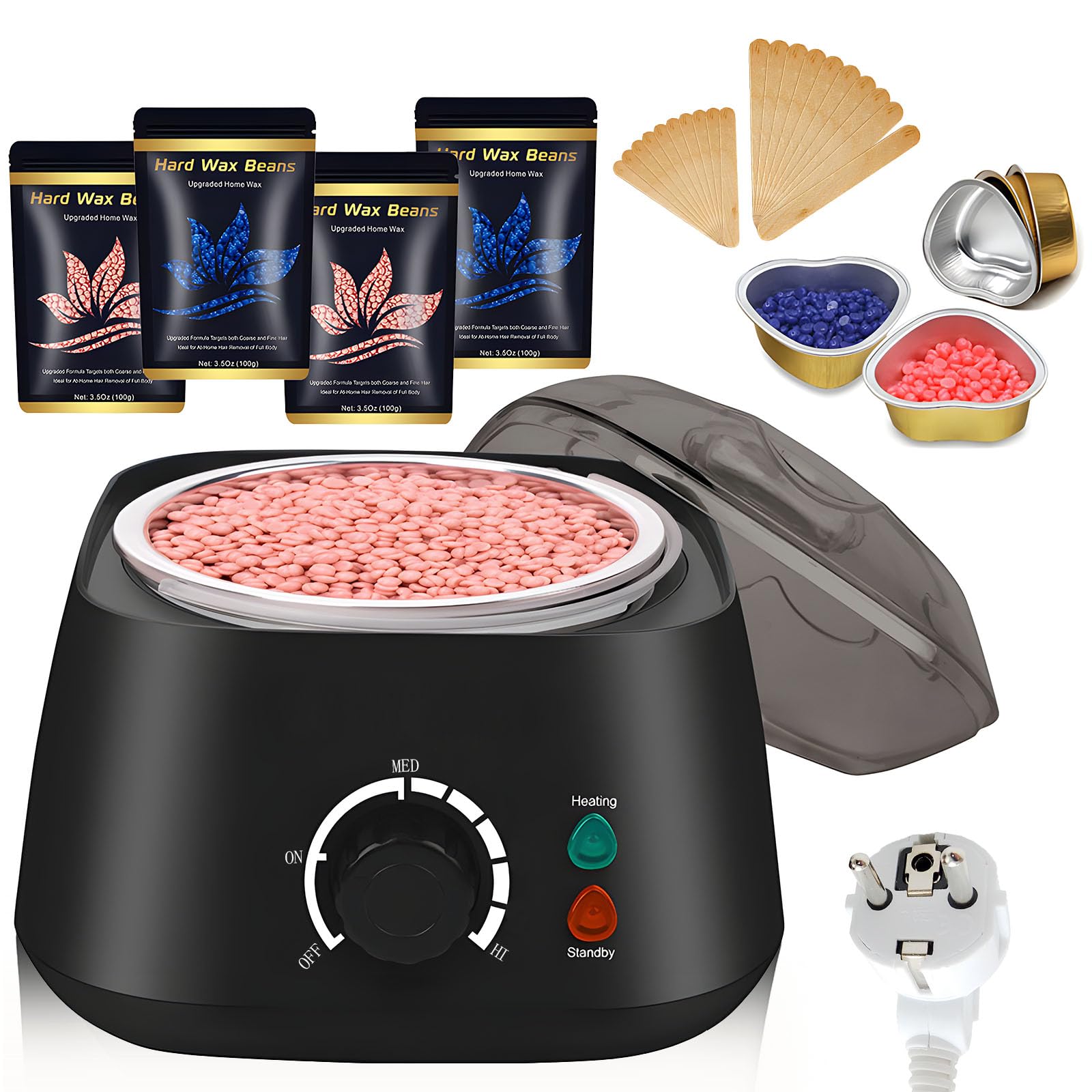 Chauffe Cire Epilation, Kit Chauffe Cire Professionnelle, Kit Epilation Cire Avec Perles D'éPilation De 400g, 5 Gobelets En Papier, 20 Spatules En Bois, Pour Corps Entier, Sourcils, Aisselles, Visage