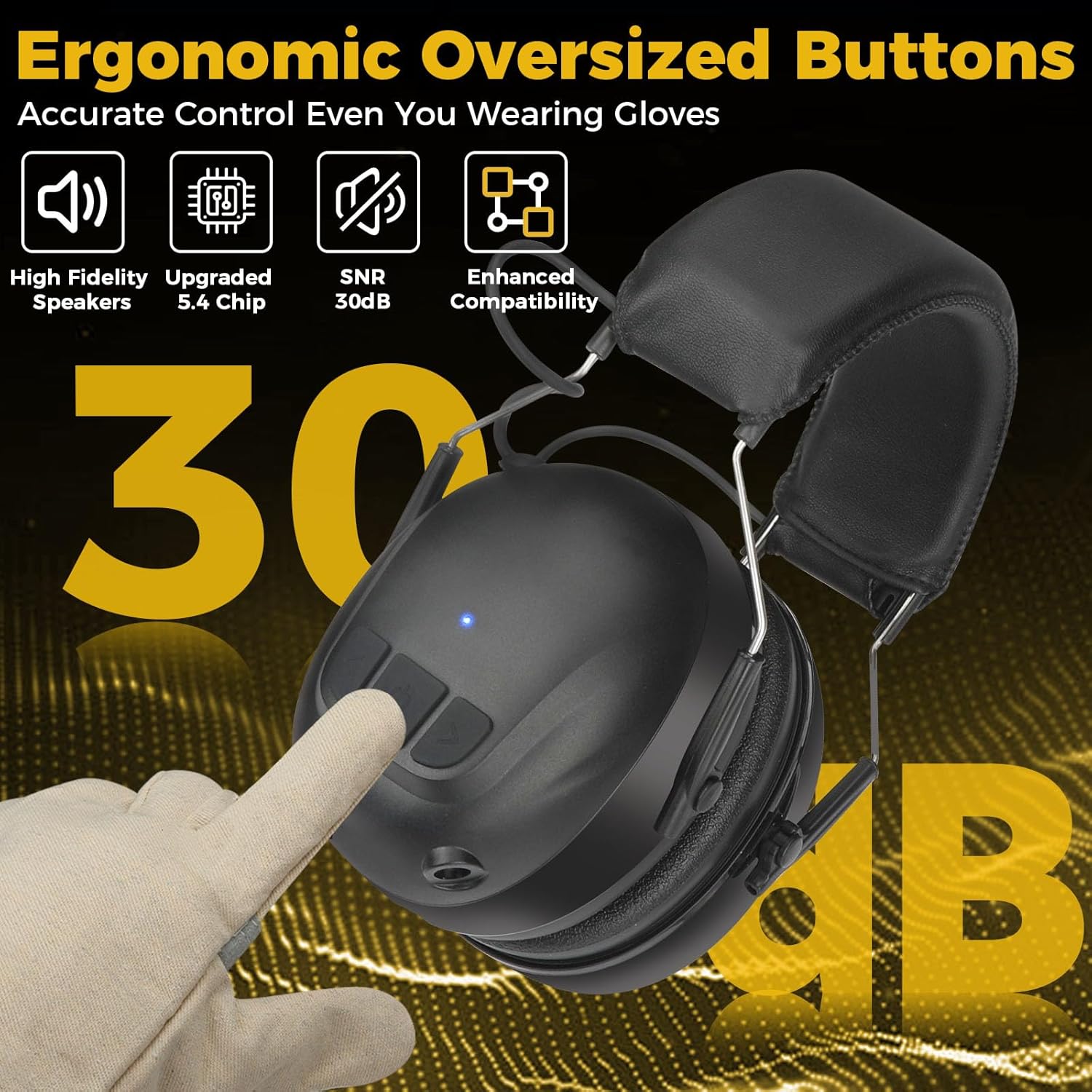 Bluetooth 5.4 Hearing Protection with 120H Working Time, Rechargeable Bluetooth Ear Protection Headphones, 30dB Safety Earmuffs for Lawn Mowing, Workshops, Construction, Snowblowing, Yellow - Image 4