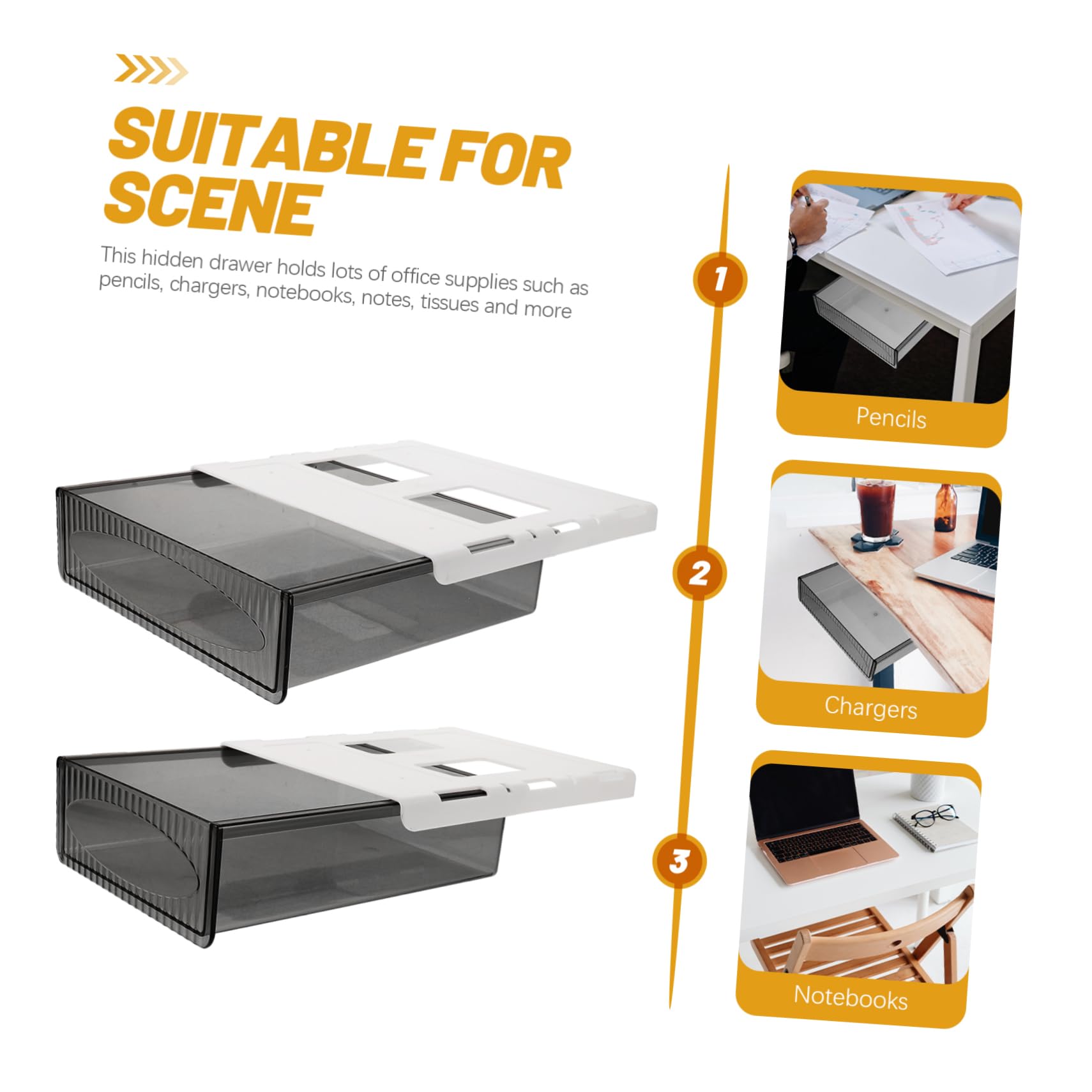 OSALADI 2pièces Rangement Sous Bureau Avec Bandes Adhésives Pour Organiser Petits Objets De Bureau Papeterie