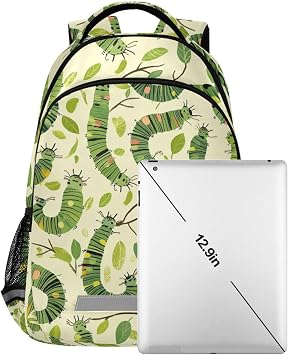 Cartoon Caterpillar Green Backpack for Boys Girls, 4-Sided Reflective Kids Backpack Bookbag for Teens Students Elementary Middle School Travel