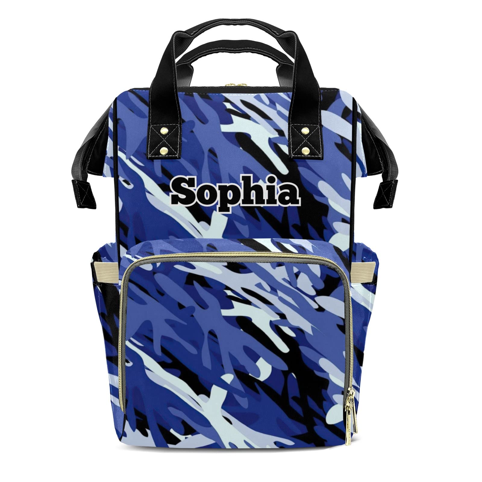 Blue Camouflage Mommy Bag for Baby Girl Custom Diaper Bag Backpack Waterproof Multi-Function Travel Camping Picnic Diaper Carrying Bag