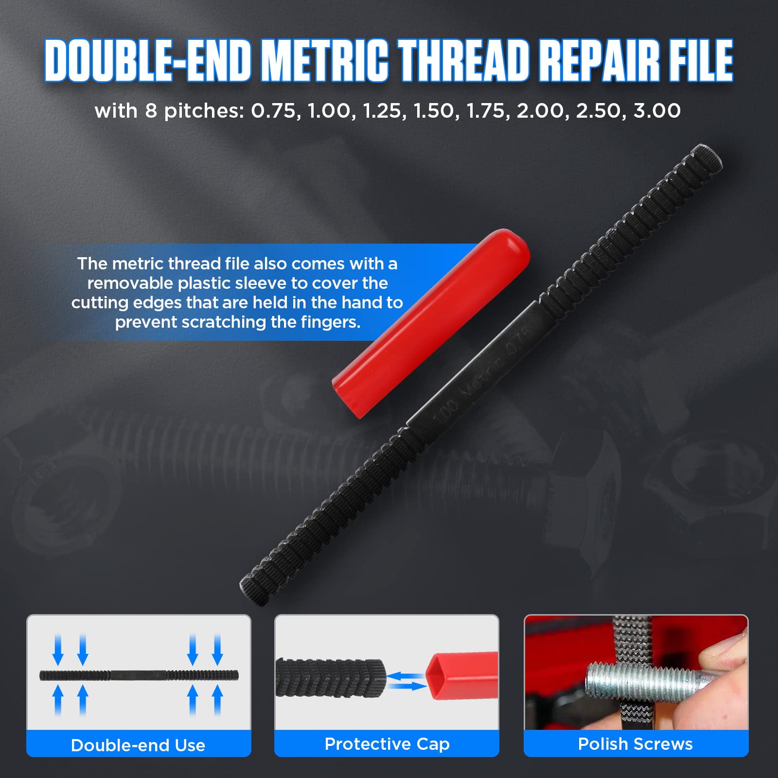 MRCARTOOL Restaurador de Roscas Métricas Kit de Reparación de Roscas Métricas Universal Juego de Herramientas para Reparar con Matrices, Machos y Limas de Roscar