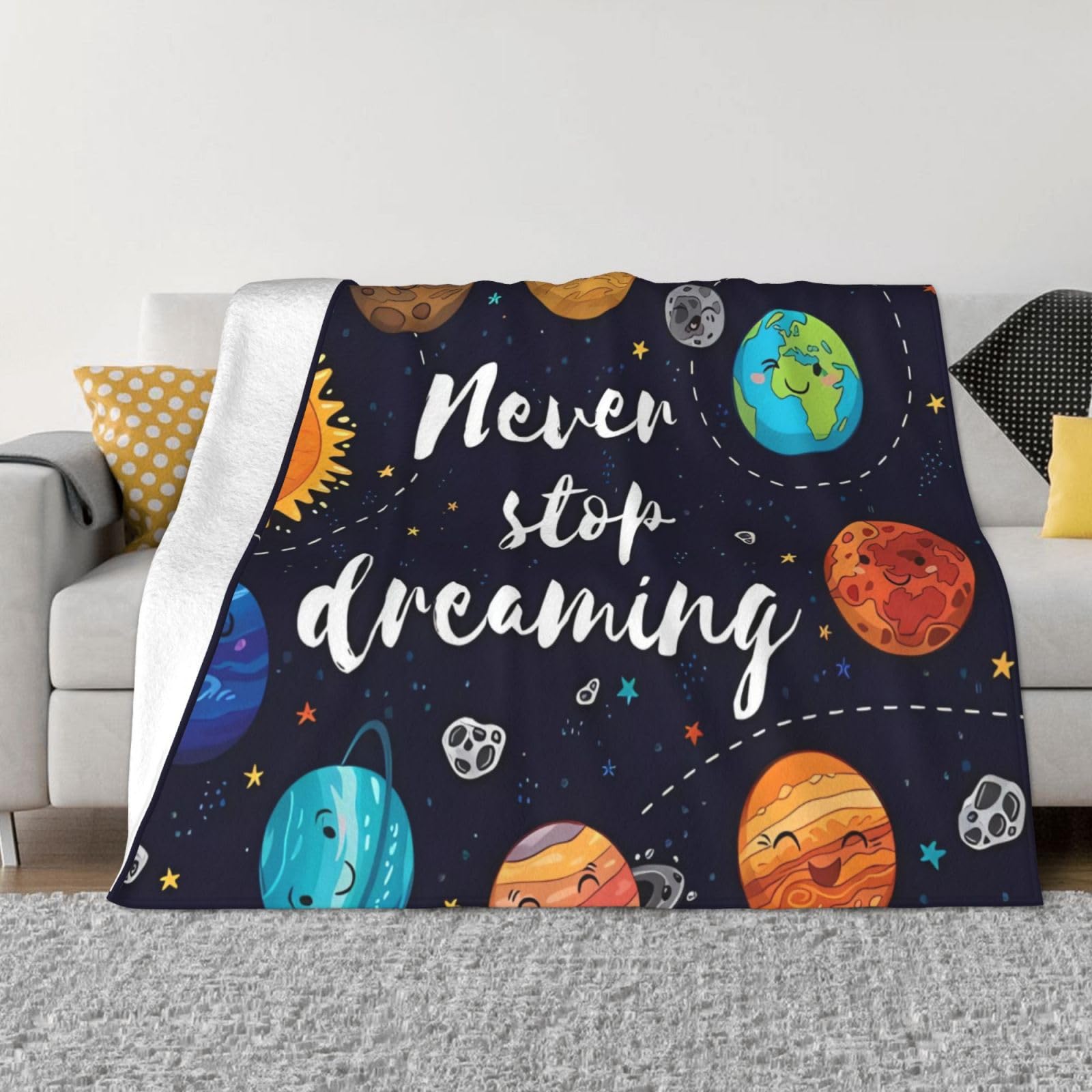 Couverture en flanelle planète pour éviter le froid sur le lit ou canapé