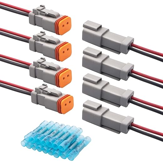 JRready ST9028 Deutsch DT Connector Kit,2 Pin Deutsch Connector 4Sets Waterproof Automotive Connector with 16AWG GXL Automotive Wire & Heat Shrink Butt Connector Ideal for Car,Motorcycle,Truck