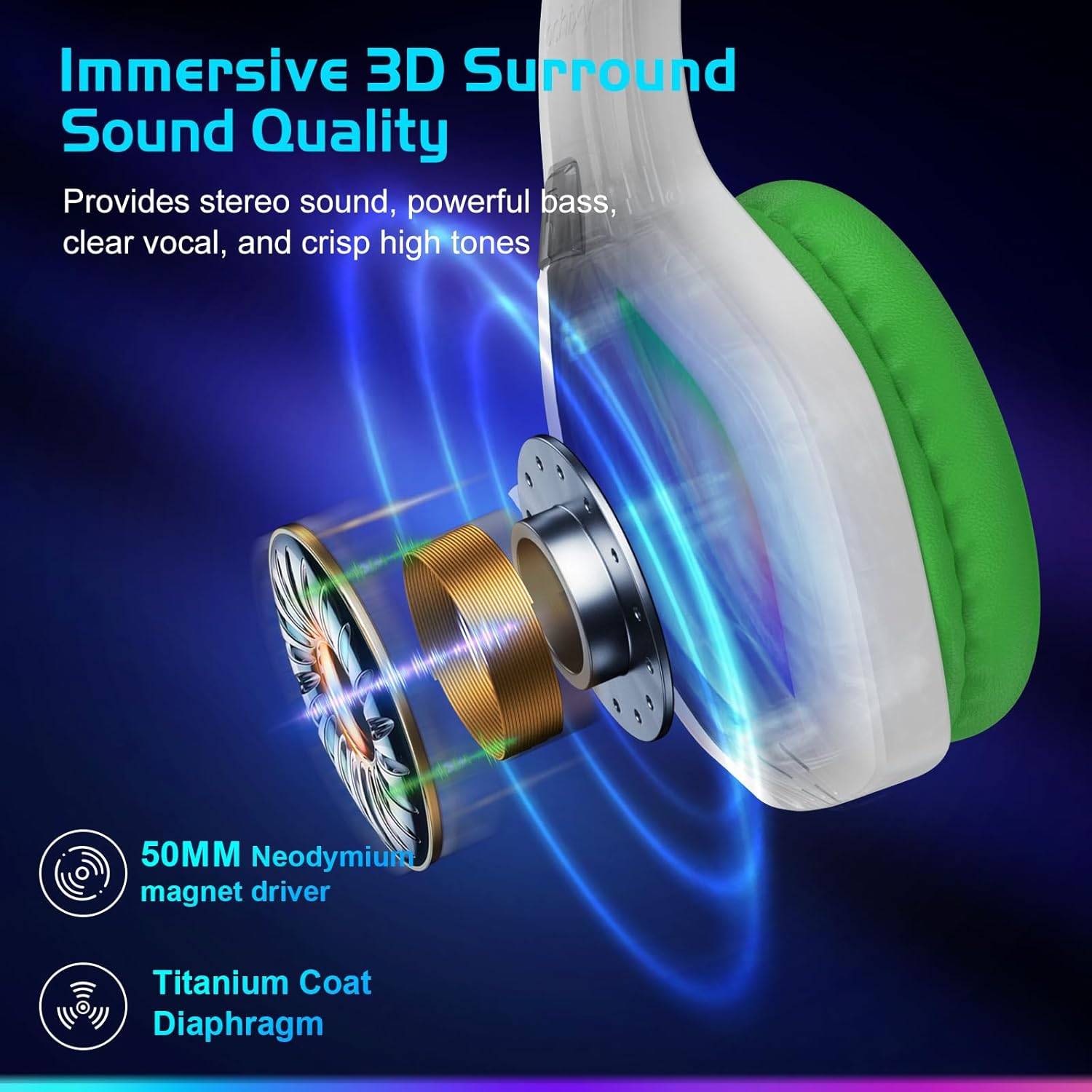 FC100 Wireless Gaming Headset with Microphone for PS5, PS4- Gamer Headset with Mic - Bluetooth Headphones with 50Hrs Battery Life - for PC, Mac, Tablets, Switch and Smartphones