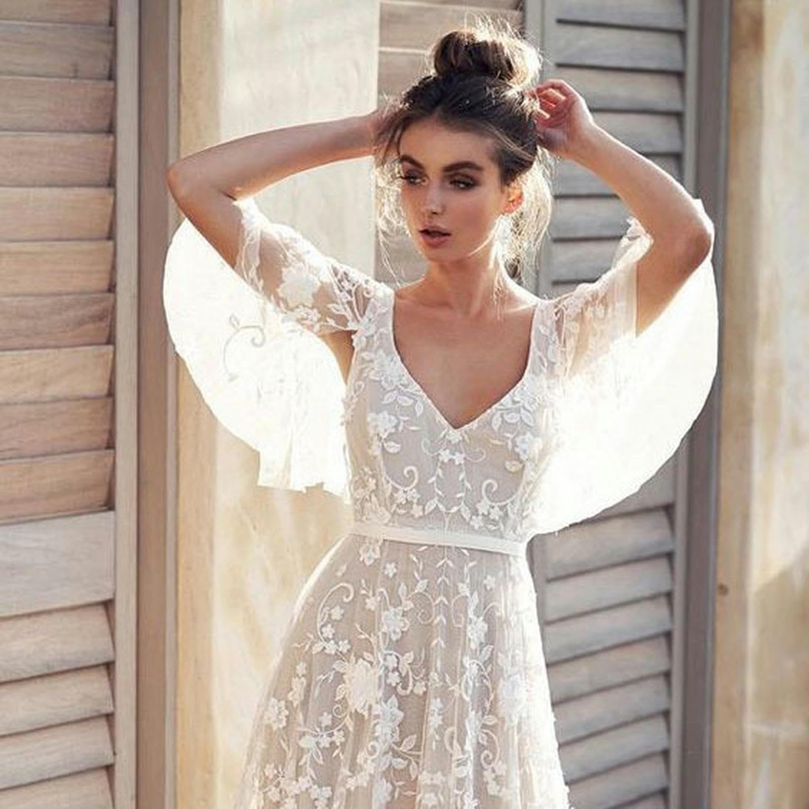 Abiti da Donna Vestito da Donna Autunnale, Sexy, in Pizzo, con Scollo A V E Schiena Scoperta, Lungo E Stampato alla Moda, Adatto per Cocktail Party