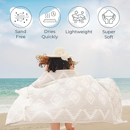 Miniatura 2 de Toalla de playa turca de alta calidad, 100% algodón natural, de secado rápido, sin arena, toalla de playa de gran tamaño, 35 x 67 pulgadas, ideal