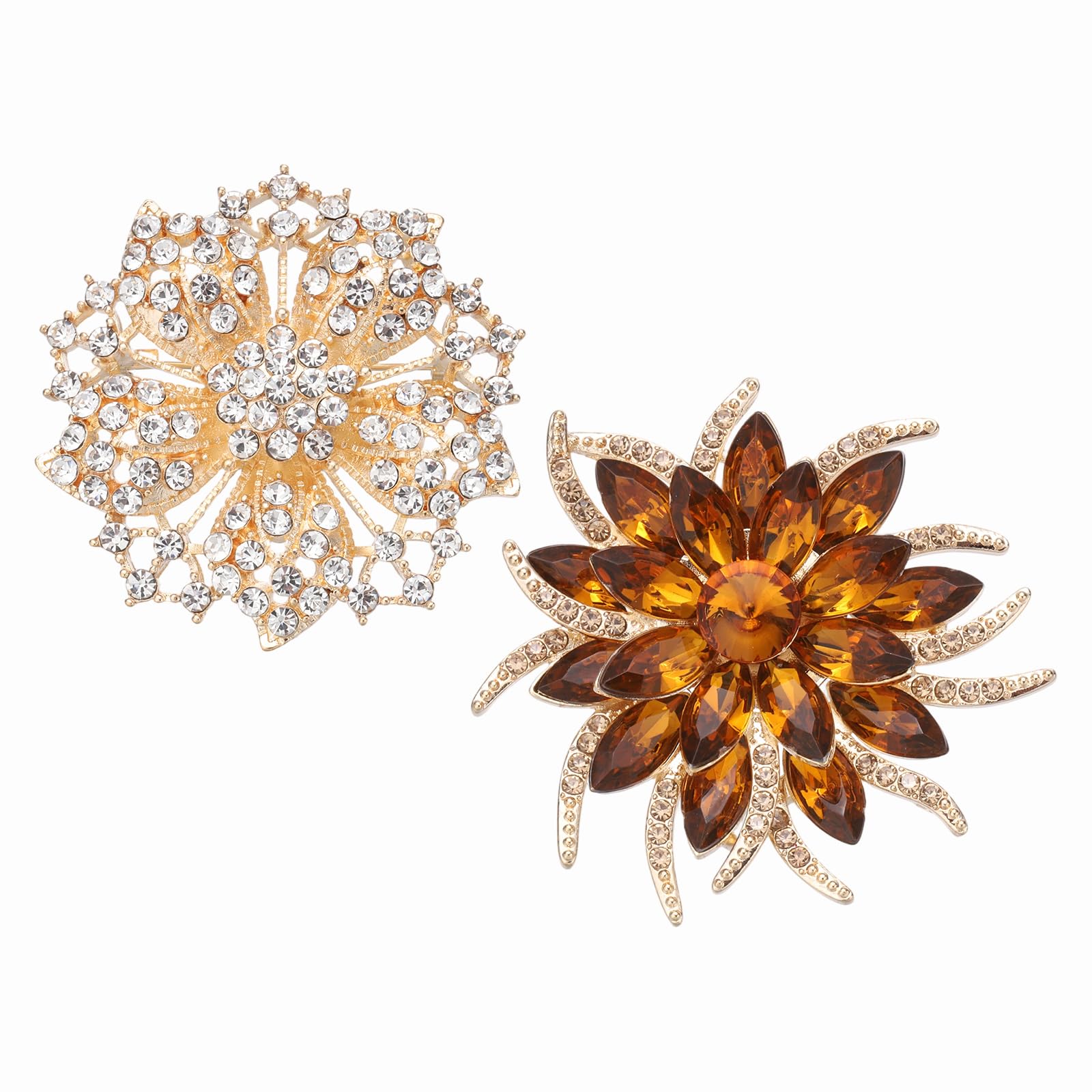 PATIKIL Set Di Spille A Fiore Con Cristalli, 2 Stili Spille Da Giacca Moda Cristallo Girasole Kit Per Abiti Da Donna Vestiti Abito Bouquet Cappotto Craft Party, Bianco/Champagne