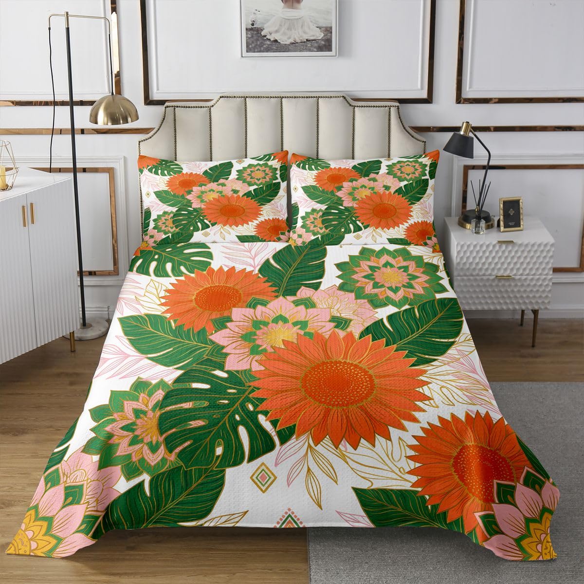 Colcha de palmeras Manfei individual de 2 piezas con funda de almohada