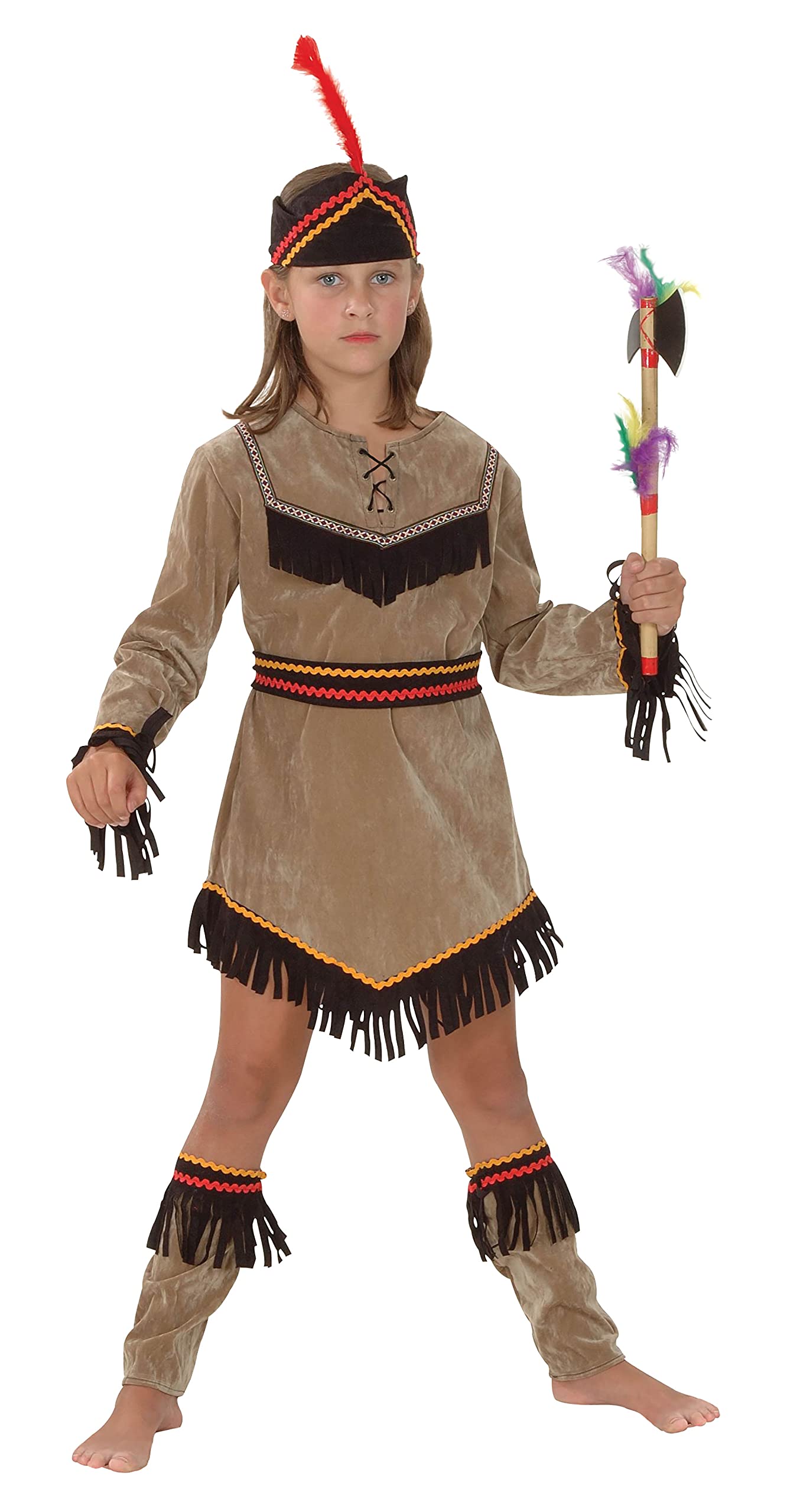 Costume Nativa Americana Ragazza Bristol Novelty CC375 Taglia S (3-5 Anni) - Vestito Con Cintura E Copricapo - Economico