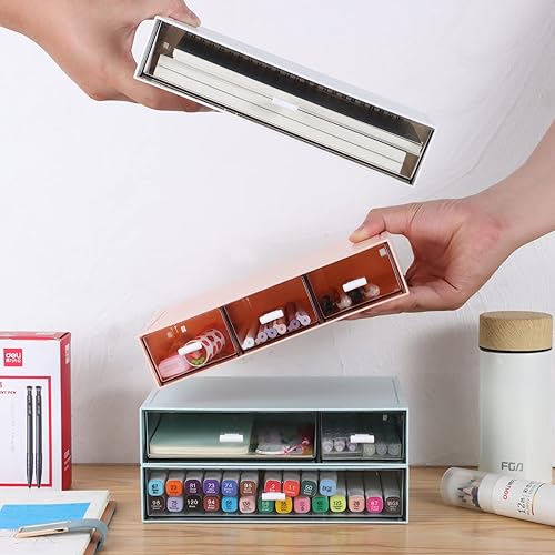 Miniatura 7 de Desk Craft Organizer and Storage with 7 Flat Drawers, Stackable Plastic Desktop Accessories & Workspace Organizer for Office Stationary, Makeup
