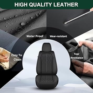 Full Set Car Seat Covers Fit for Hyundai Accent 2017-2023 2024 2025 Breathable Faux Leather Waterproof Seat Cushion with Airbag Compatible Automotive Interior Accessories (Black)-2 Rows 5 Seats