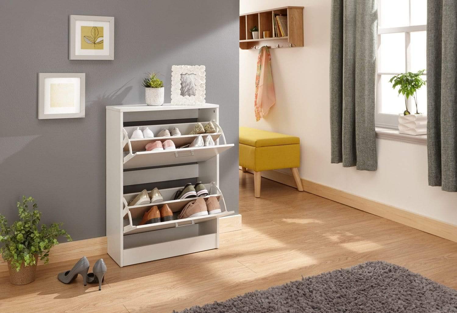 Stirling Two Tier Shoe Cabinet - White