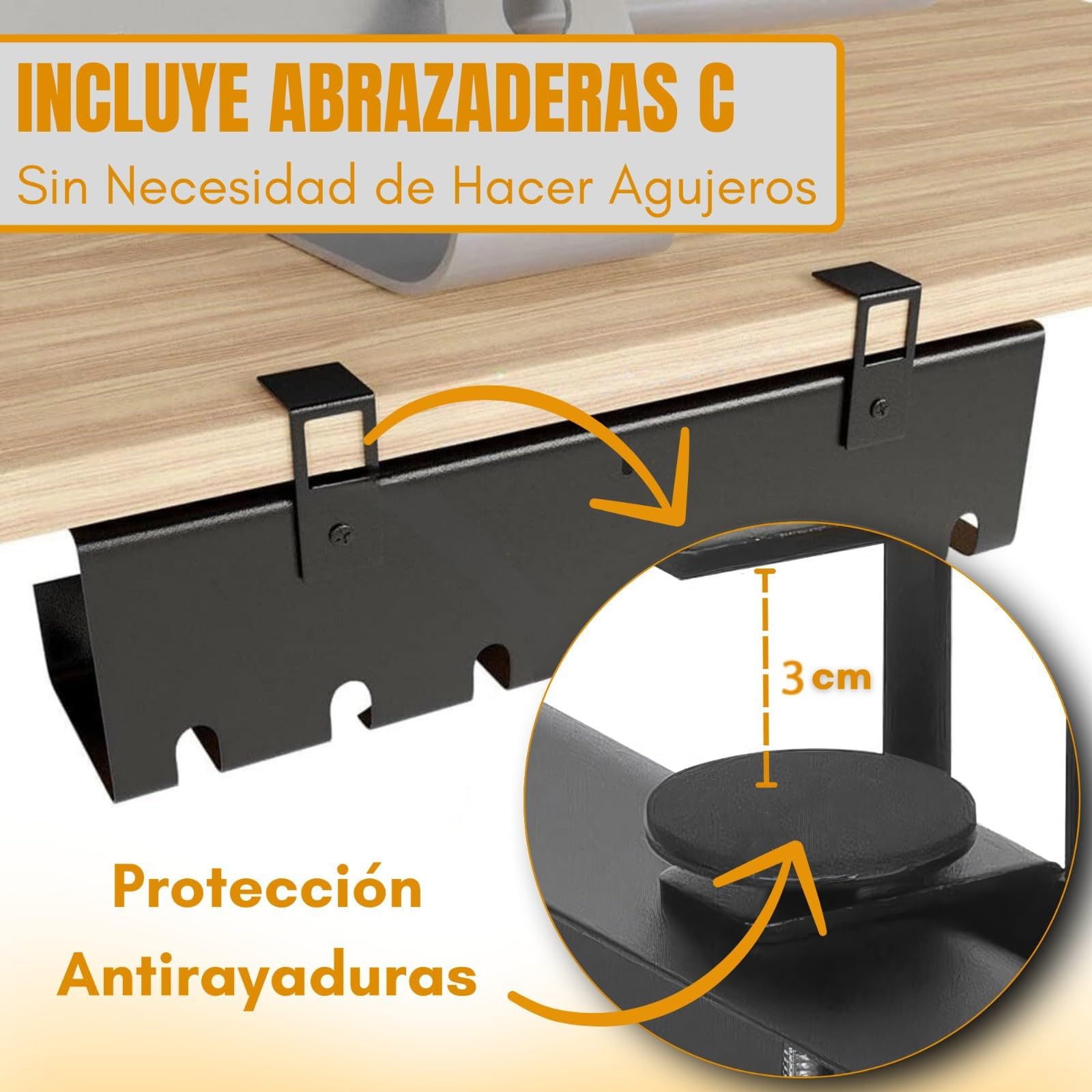 Bandeja Organizador Cables Escritorio, x2 organizadores de Cables, sin o con taladros, Incluye Soporte Auricular, Esconder Cables en tu Oficina/Casa, Bandeja Cables Escritorio.