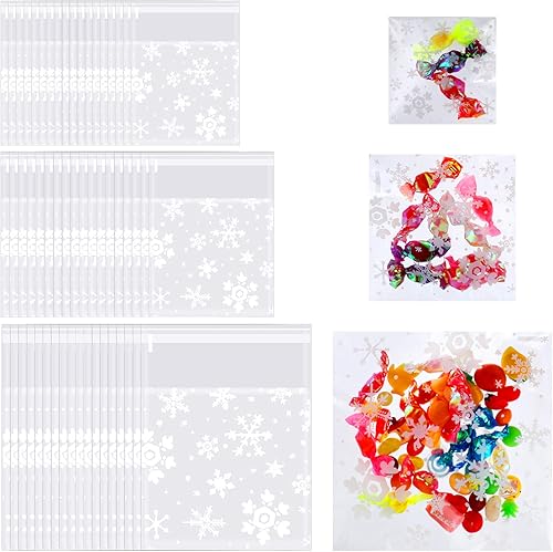 Boao 300 bolsas de galletas de Navidad para envolver copos de nieve, celofán, bolsas autoadhesivas, bolsa transparente para regalos de Navidad,