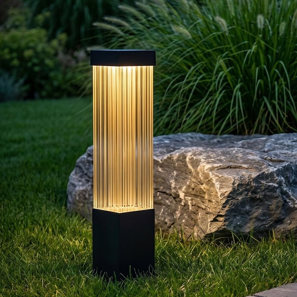 Yvamnad Multicolor Solar Landscape Pathway Lights For Outdoor Solar Lamp Post Lanterns Waterproof Exterior Floor Lamp Modern Black Glass Bollard Lighting With Remote Path Lamps Outside Lantern For Porch Patio Entrance