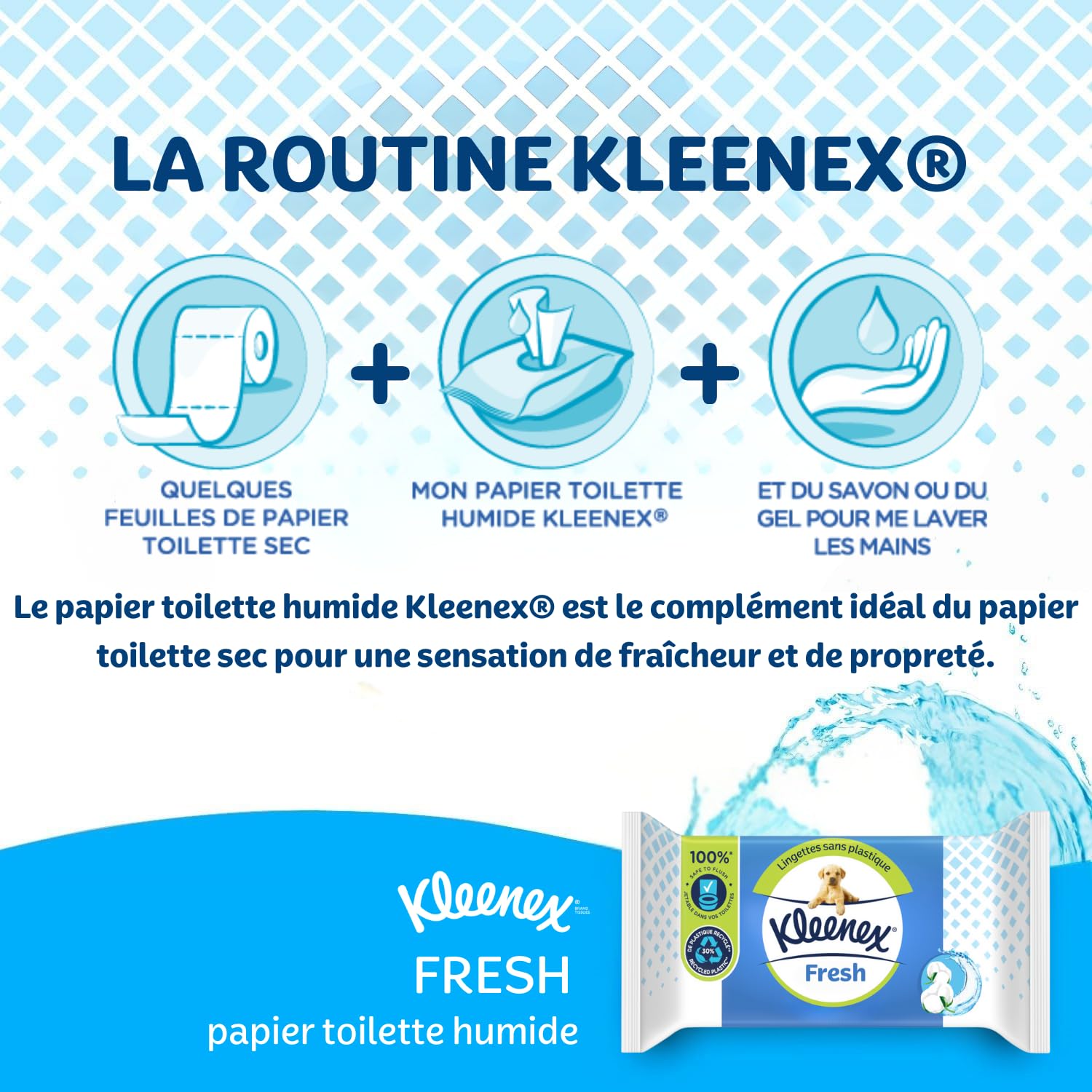KLEENEX Papel higiénico Fresh Wet (12 paquetes de 42 hojas), desechable en el inodoro, 100% fibras naturales, sin plástico, sin fragancia, sin alcohol