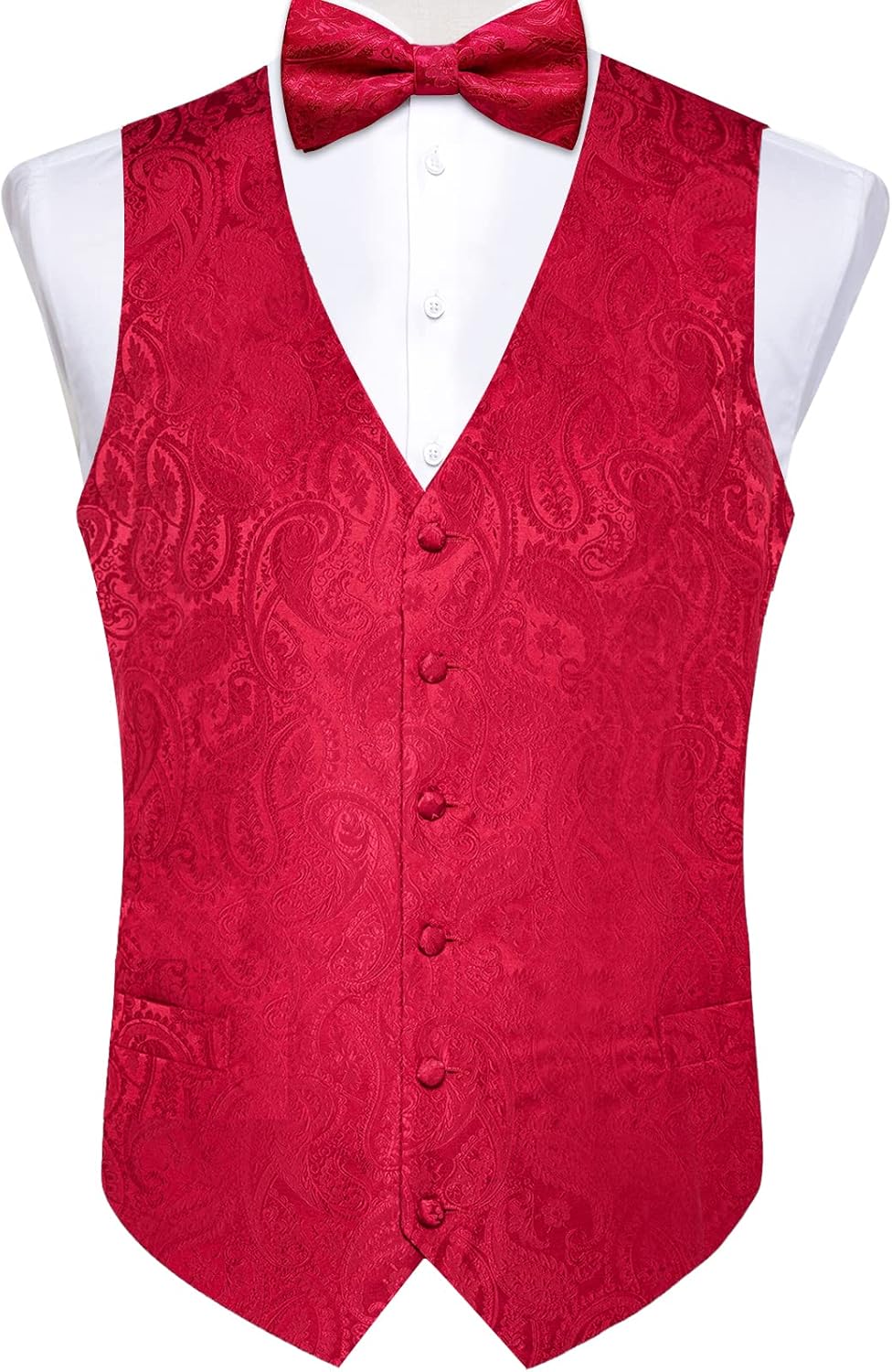 DiBanGu Men's Silk Paisley Vest and Necktie Set 6PCS Pre-tied Bow Tie Formal Waistcoat for Wedding Party