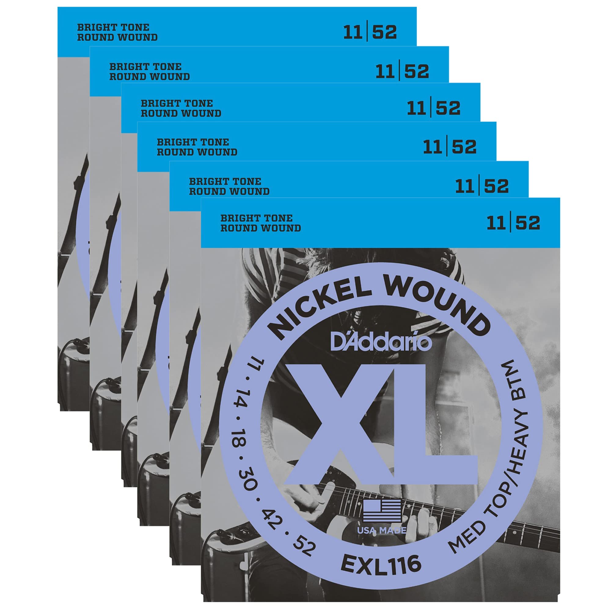D'Addario EXL116 Electric Medium/Heavy 11-52 (6 Pack Bundle)