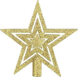 VEYLIN Christmas Tree Topper,20CM Gold Glittered Star Christmas Tree Topper Star Tree Topper for Christmas Tree Ornament(Gold)