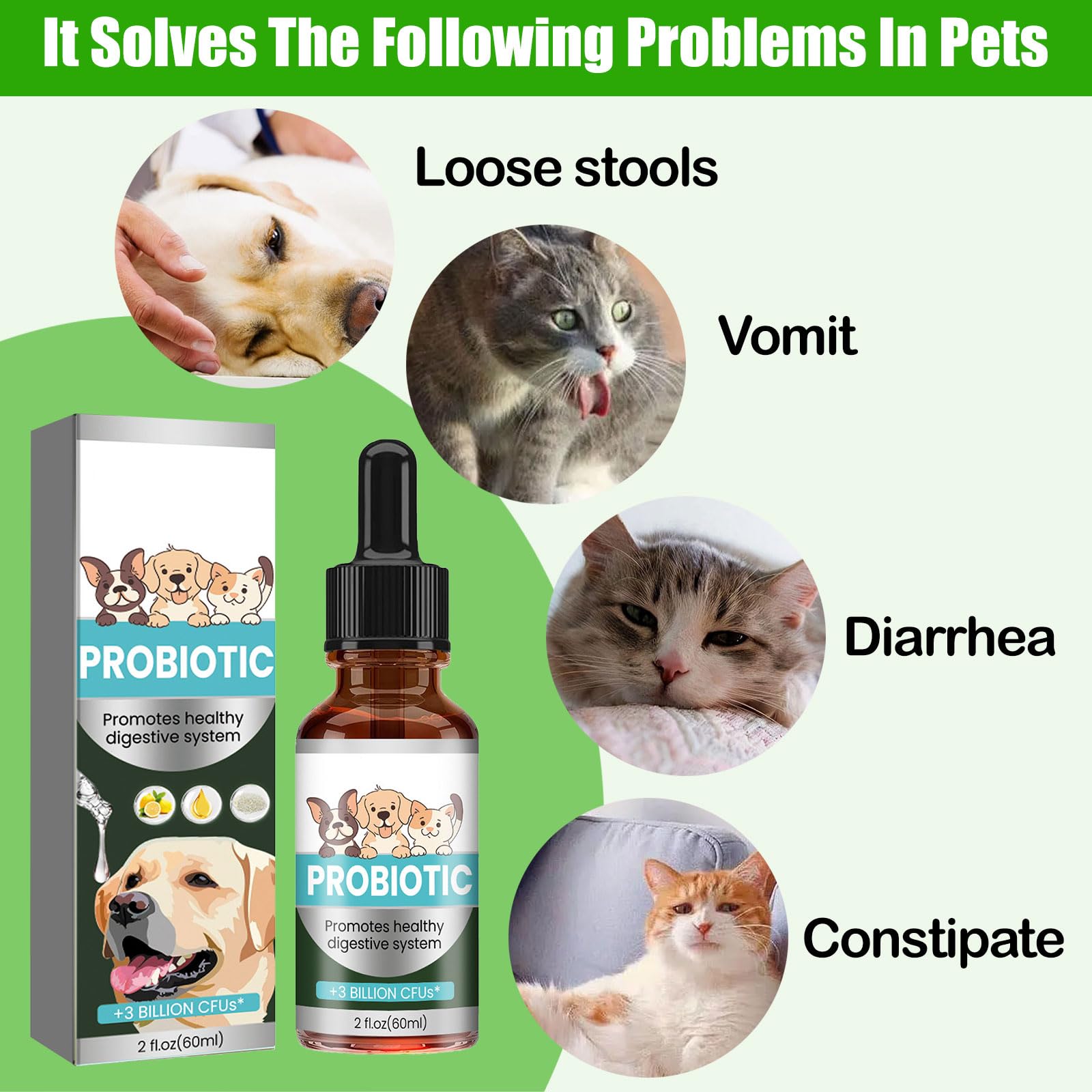 Antibiotiques pour Chats,Soulagement De Constipation pour Chats,Soulagement en Douceur De Constipation chez Les,Probiotiques Chien Chat 60ML,Dog Probiotics,Probiotiques Chien Démangeaisons