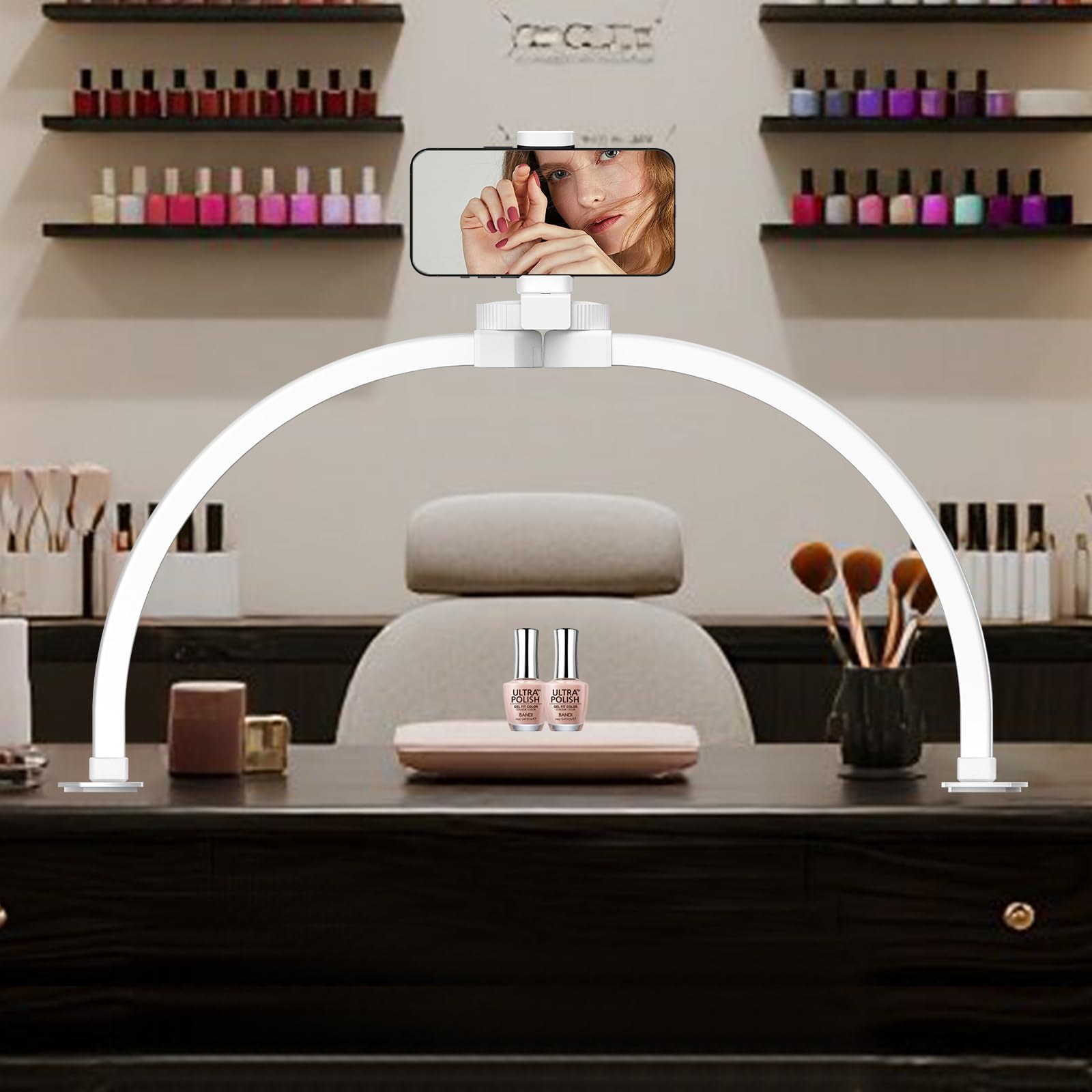 Halbmondlampe für den Nageltisch, LED Nagel Tischlampe für Nageltechniker, Faltbares Led Lampe Nägel Schönheitslicht für Wimpernverlängerungen, Tattoo (Weiß-2)