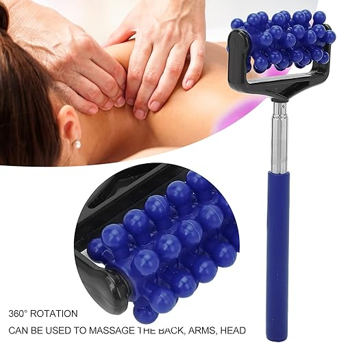 Miniatura 4 de Rodillo de masaje de espalda, masajeador telescópico ajustable para el dolor muscular en el hogar (azul marino)