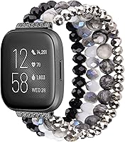 Vista 11 de CAGOS Bracelet Compatible with Fitbit Versa 4 Bands/3/Sense/Sense 2 for Women, Handmade Beaded Elastic Replacement Wristband for Versa 2/1/Lite