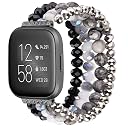 CAGOS Beaded Bracelet Compatible with Fitbit Versa 2 Band/Fitbit Versa Bands Women, Handmade Jewelry Elastic Replacement Bands Pearl Straps for Fitbit Versa 2 Special Edition SmartWatch (Black) gallery image