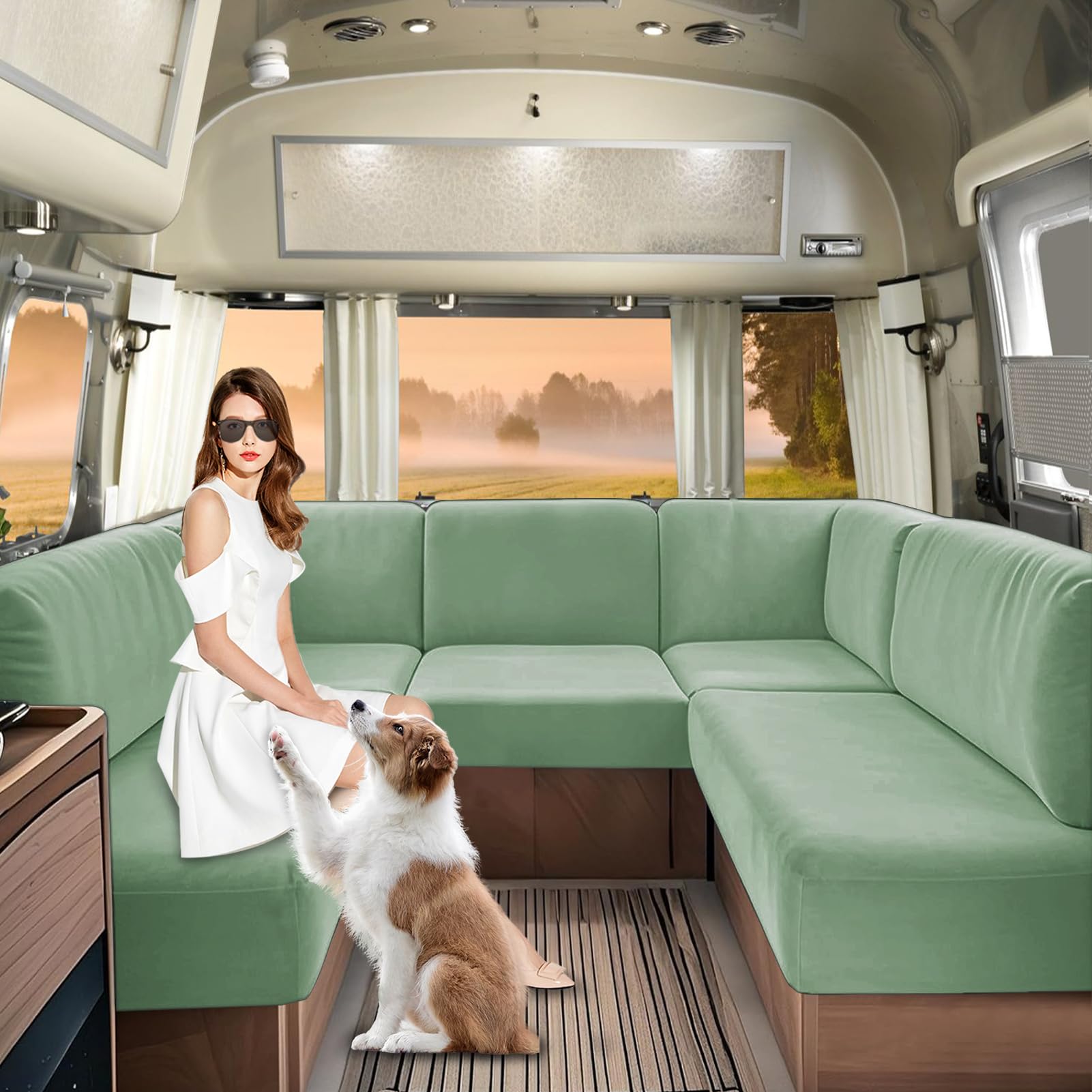 SHUOJIA Wohnwagen-Sitzbezüge aus Samt, Wohnmobil-Sitzbezug mit Gummiband und Schnürung, Wohnmobil-Sofa-Kissenbezug für Wohnmobile, waschbar (Green,W50-70 cm,D50-70 cm)