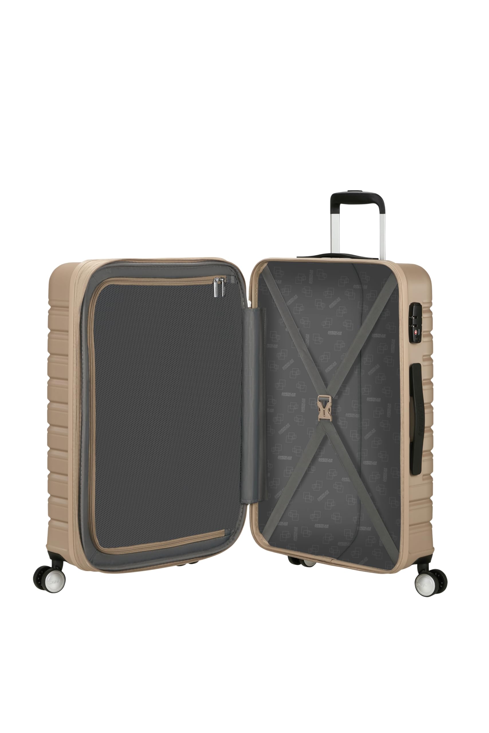 American Tourister Flashline - Étui Rigide de Taille Moyenne 67 cm, Extensible, étui de Voyage à 4 roulettes, Serrure TSA, 69/75 L, Or Ivoire