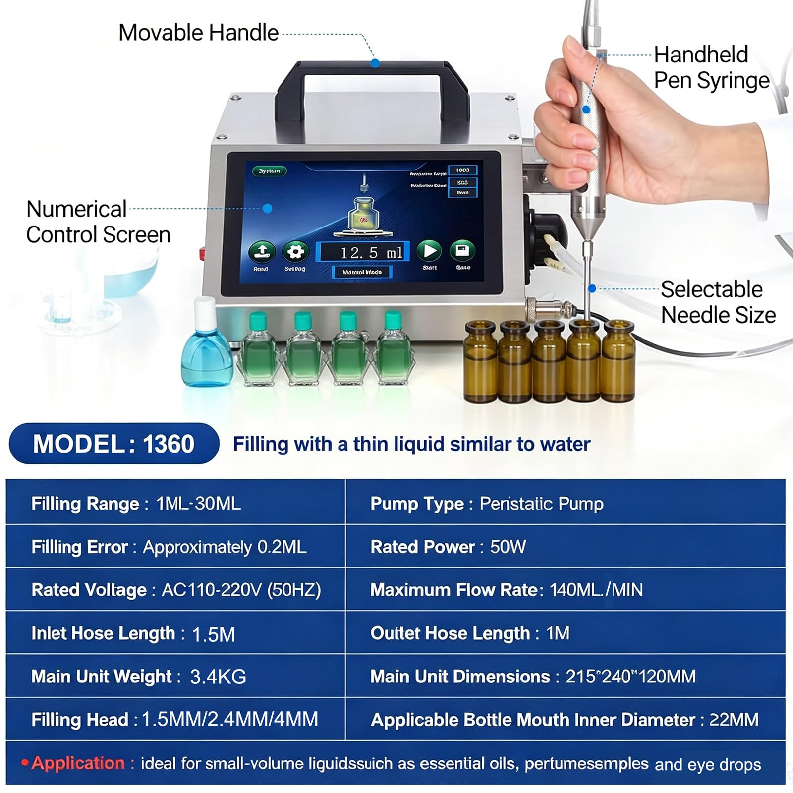 Digitale Präzisions-Abfüllmaschine Für Flüssigkeiten, 3 Optionale Pumpenmodelle (1–30 Ml / 1–100 Ml), Edelstahl Tragbarer, Quantitativer Abfüller Für Niedrigviskose HD1360