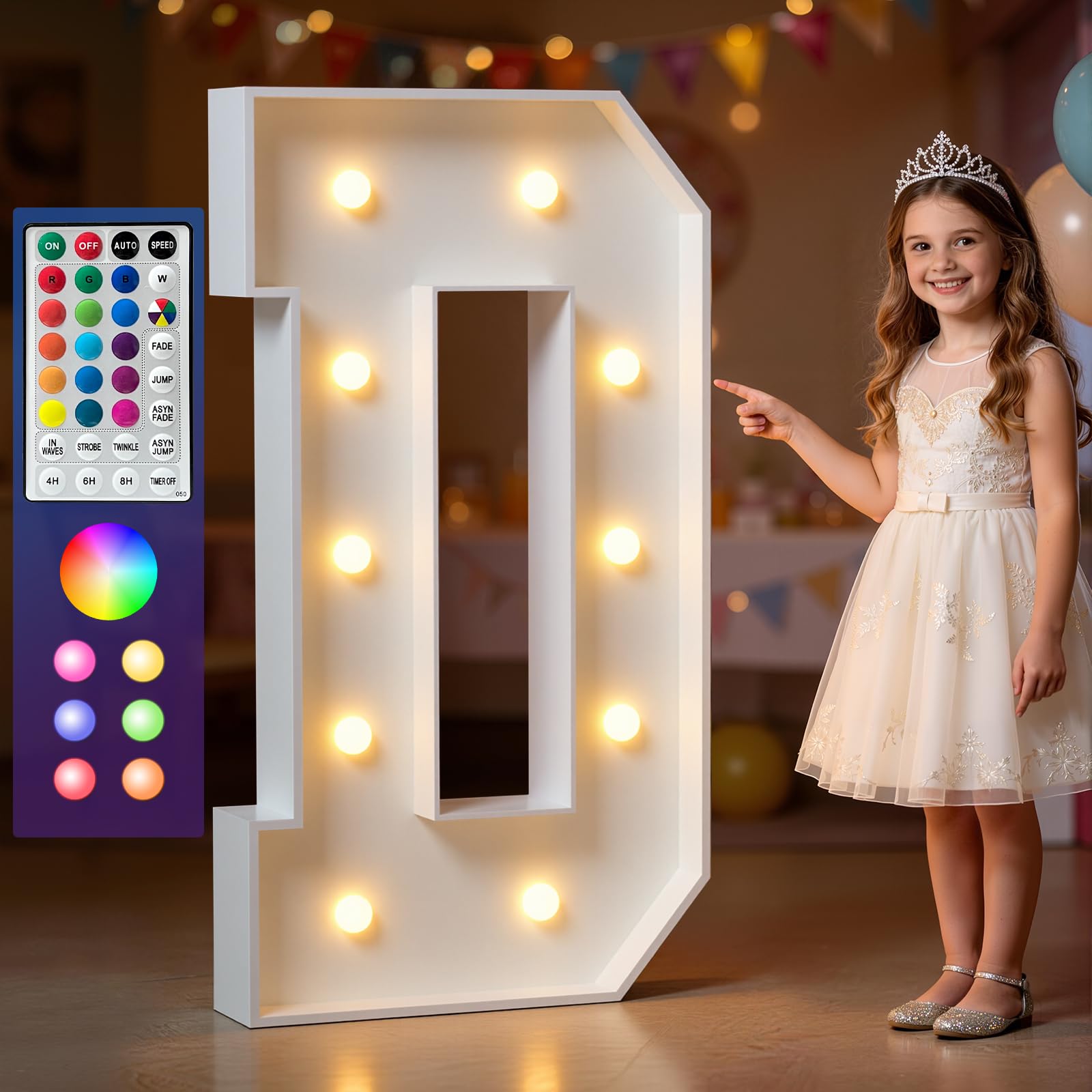 Marquee Letters Colorful, 4ft Light Up Letter D, 18 Colors Changing LED