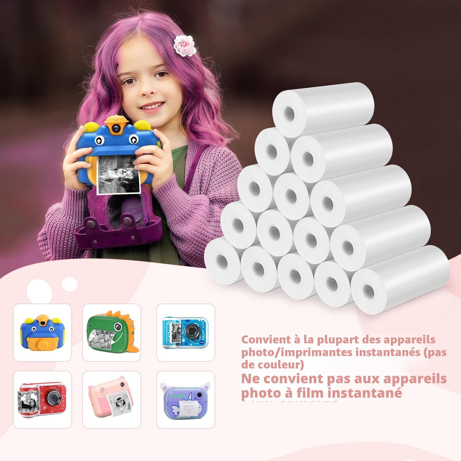 Papier Thermique pour Appareils Photo Instantanés 57 mm x 500 mm 15 Bobines