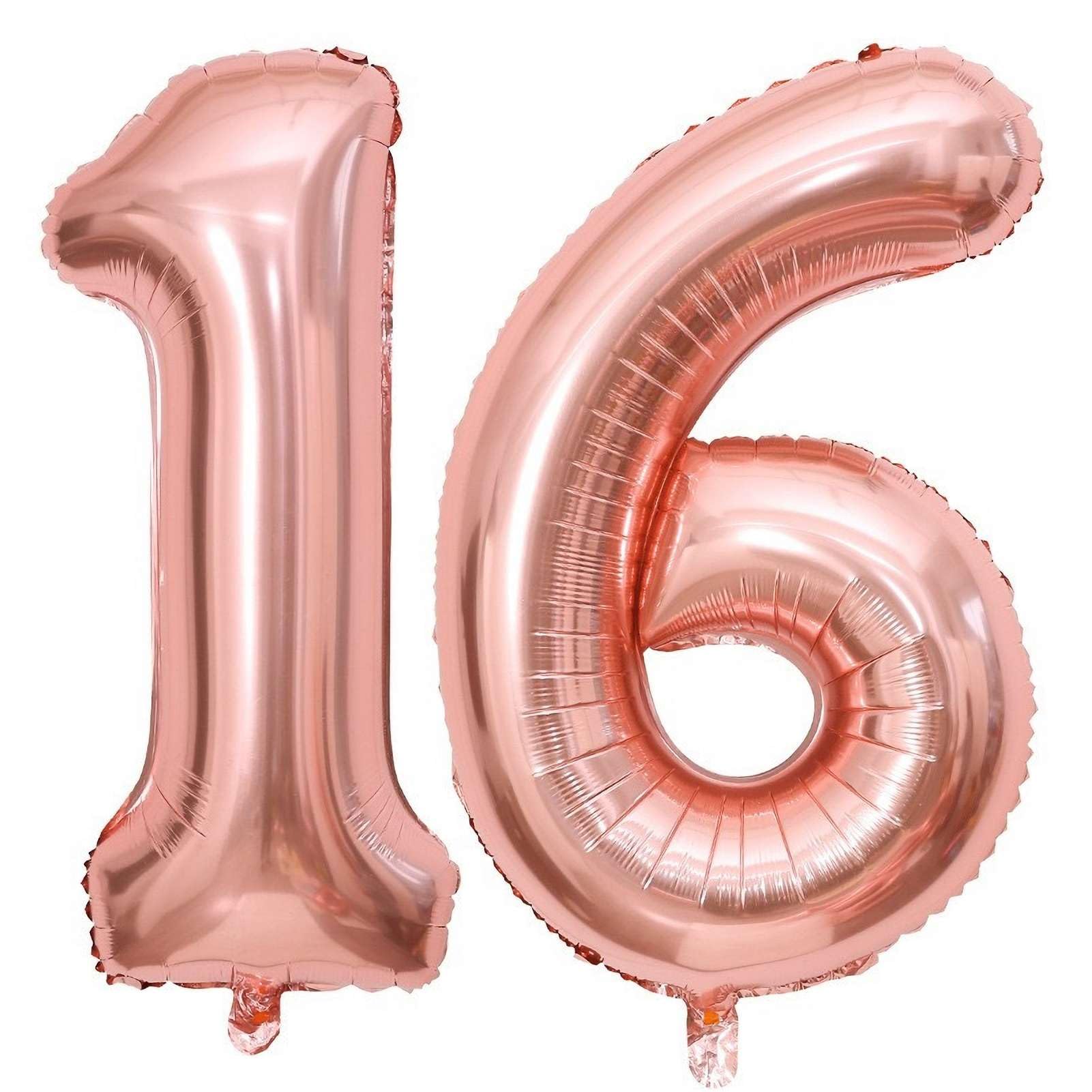 Rose Gold 16 Number Balloons, 40 Inch Giant Number 16 Balloons Foil Mylar Helium Rose Gold Number Balloons for 16th Birthday Party Supplies