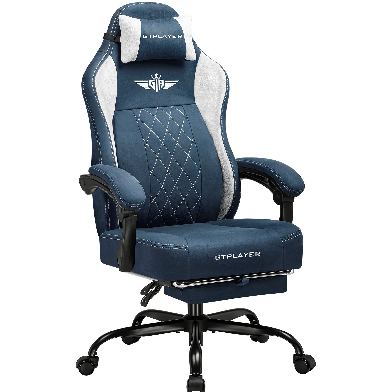 GTPLAYER Sedia da Gaming in Tessuto, Sedia da Ufficio con Supporto Lombare Integrato, da Ufficio, con Cuscino a Molla e Poggiapiedi, Schienale Ispessito, ergonomica per blu