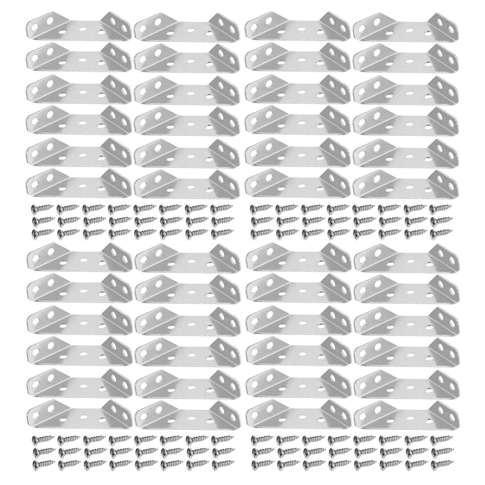 Set 48 Connettori per Staffe per Mobili in Acciaio Inox 3 Lati, Supporti Angolari per Ripiani e Armadi, Rinforzi per Mobili da Cucina e Bagno, Accessori per Progetti Fai da Te