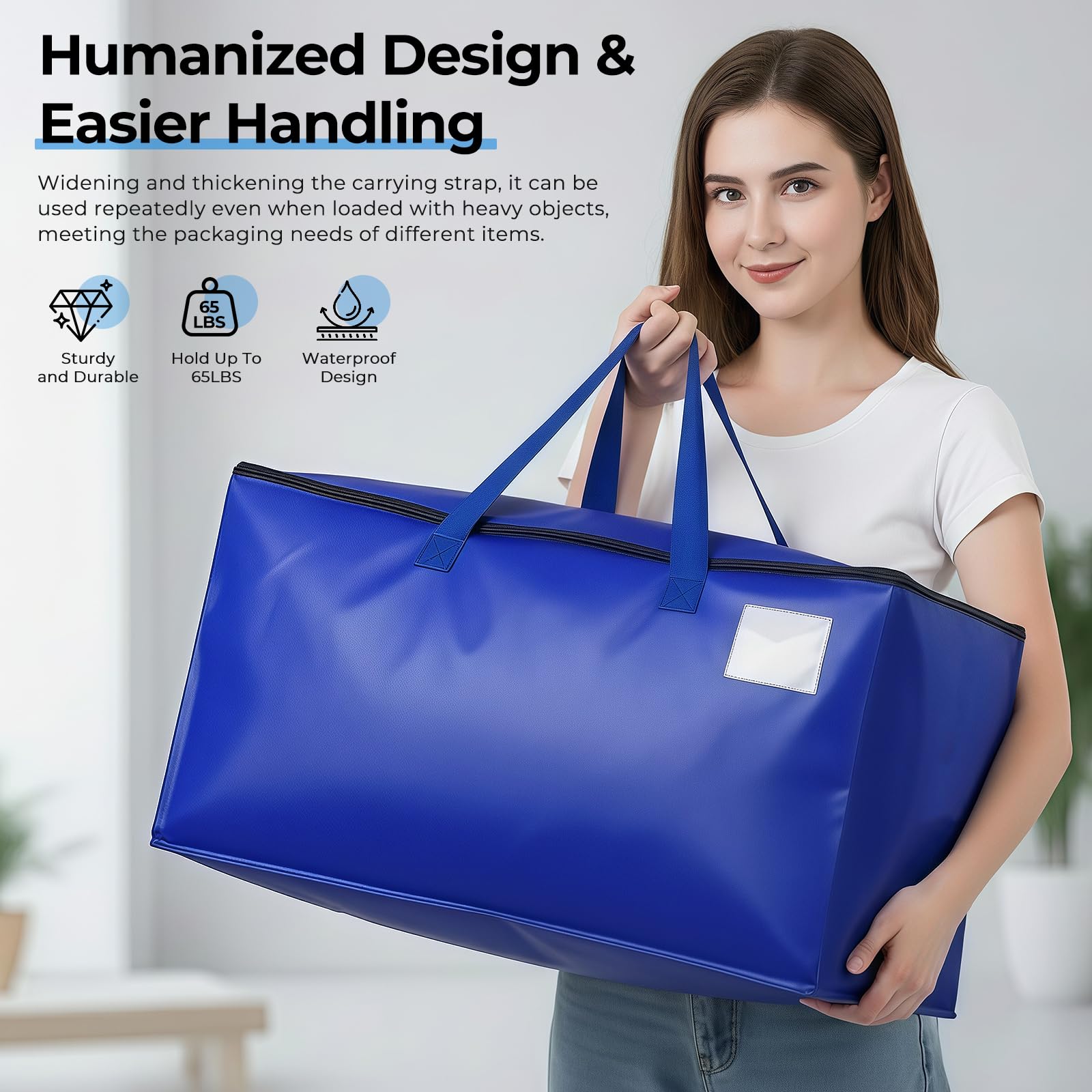 93L sac demenagement, Lot de 6 Imperméable Sacs de Déménagement avec Fermeture éclair et Poignée,Grand Sac de Rangement,Sac Rangement Vetement pour le Vêtement,Couettes et Linge de Lit (Bleu)