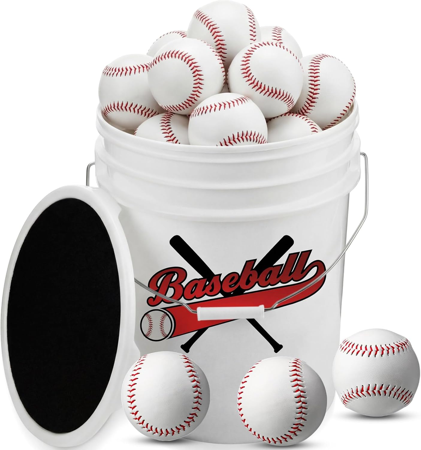Lewtemi 24 Packs Baseball Balls Bulk with 5-Gallon Ball Bucket Official Size Baseballs Leather Cover for Youth Adult Game Practice Training School League Play