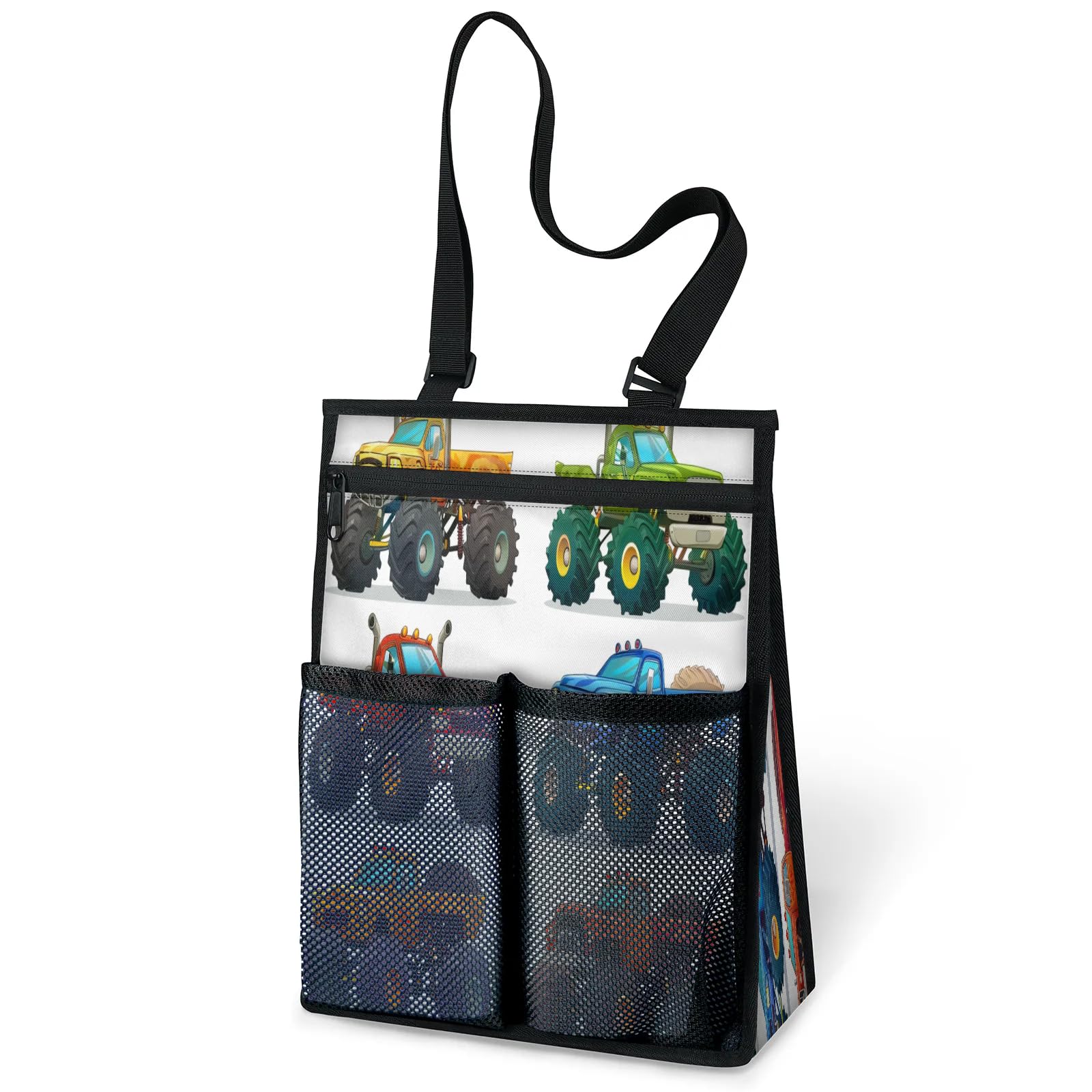 Ourtheme Cartoon Monster Trucks Portable Shower Bag for Travel Gym Camp Beach Tote Shower Caddy Bags Hanging Toiletry