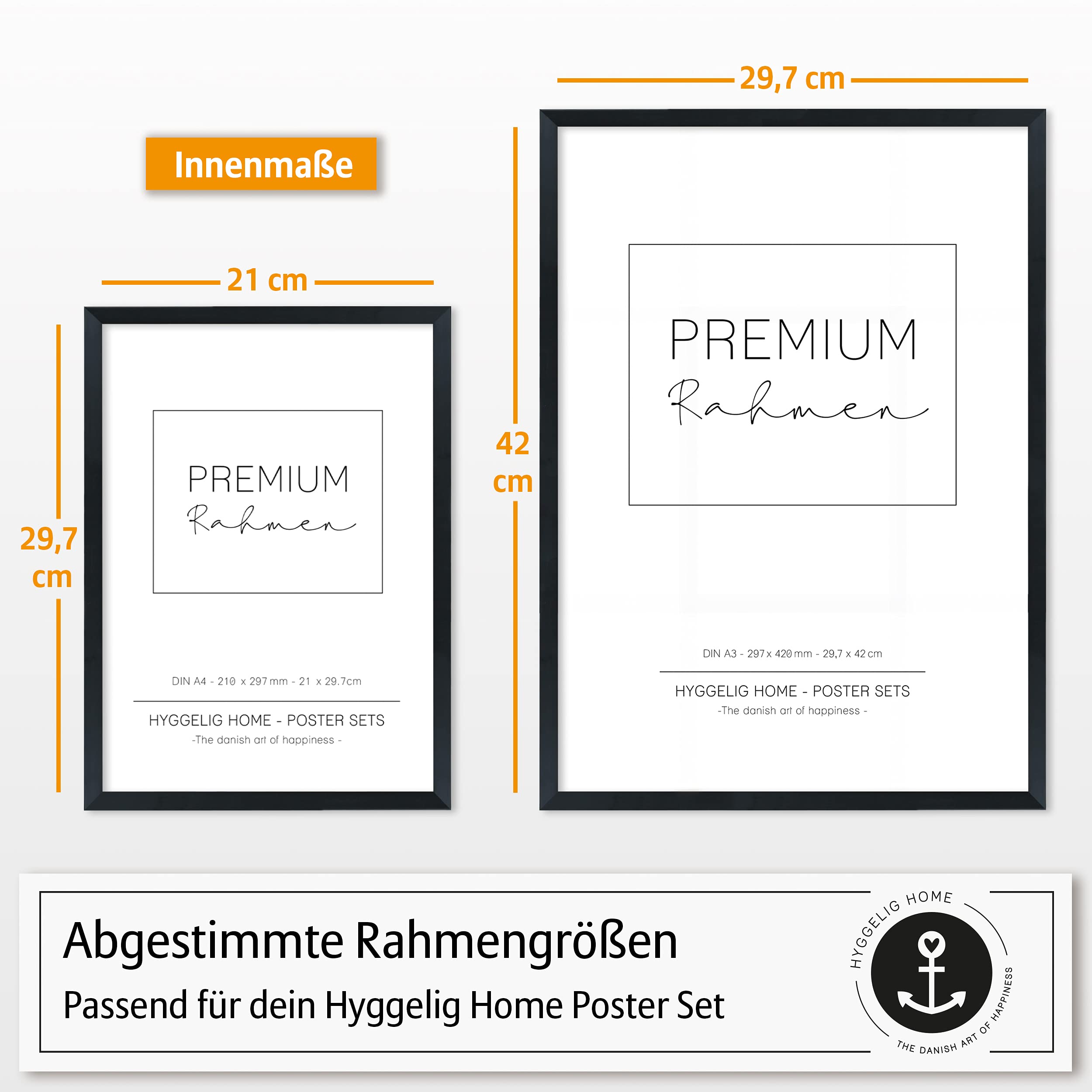 Hyggelig Home Premium Poster Set - 7 Yoga Bilder mit Übungen Asanas modern - Set Namaste - mit Rahmen schwarz