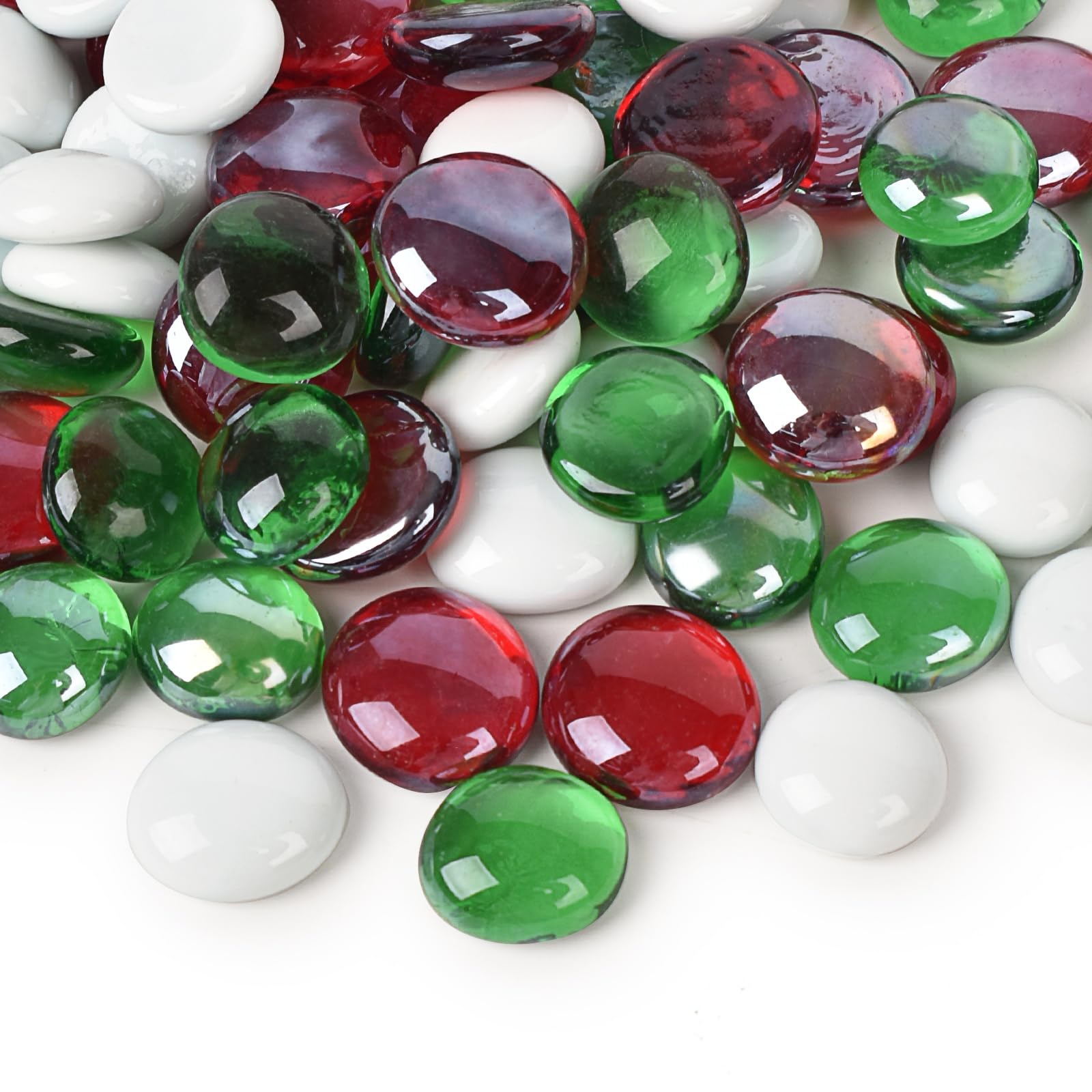 Christmas Flat Glass Marbles, 1lb Mixed Colors Glass Gems Beads for Vase Filler Party Table Scatter Christmas Decoration Aquarium Pebbles Decor