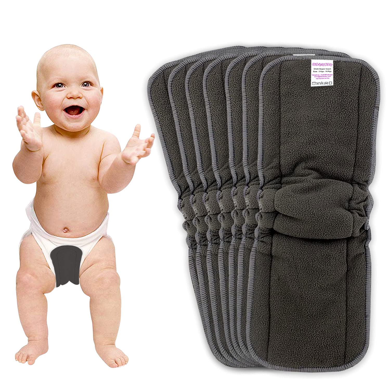 Bembika 5 Layer Bamboo Charcoal Inserts with Gussets Liners Natures Cloth Diaper Liner, Wetfree Reusable Washable Cotton Diaper Nappy Inserts for Baby Cloth Diapers (Set of 7)