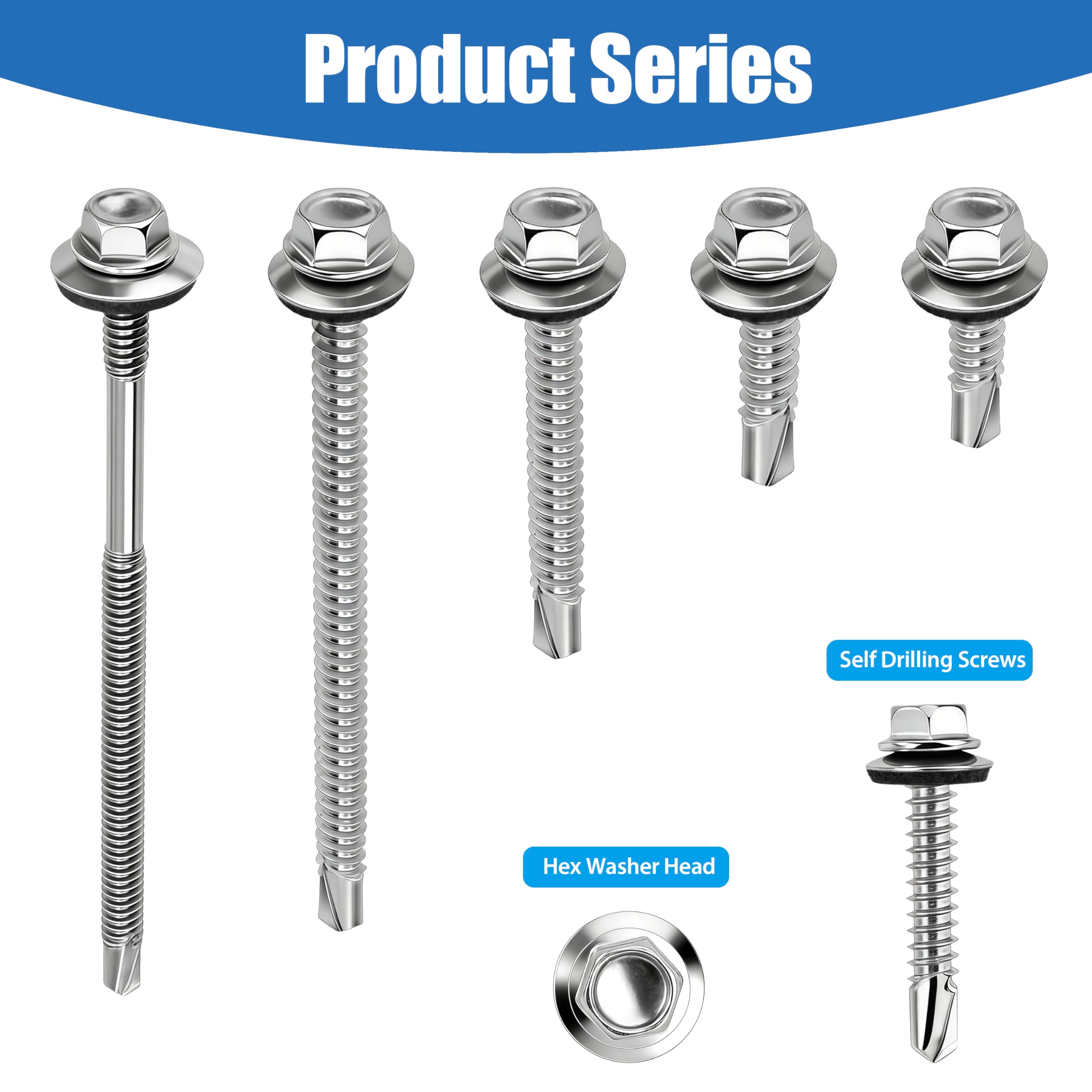 Tornillos Autoperforantes para Tejado y Chapa 5,5x90 mm, Inox 304, 100 Pcs