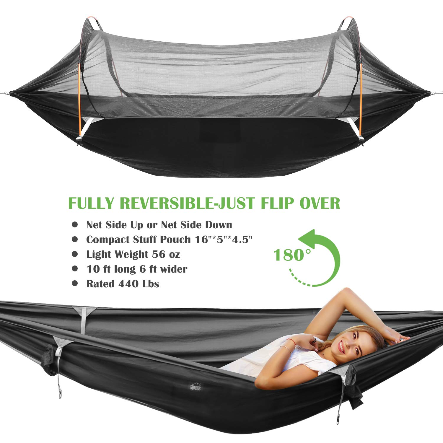 Hamaca de campamento patentada con mosquitero y toldo para lluvia 5